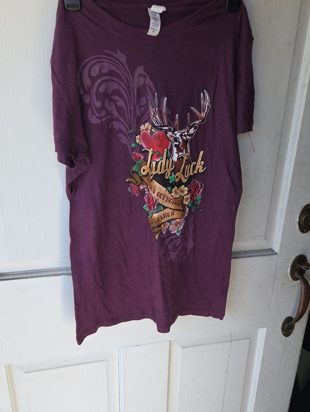 Next Level Apparel Purple 'Lady Luck' Graphic Short Sleeve Tee Xl New